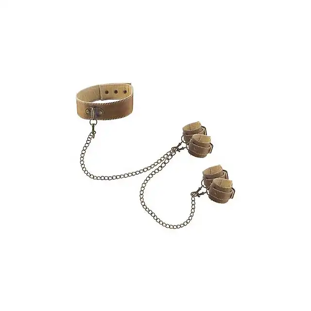 Ouch! - Collar With Hand And Ankle Cuffs Premium Bonded Leather.