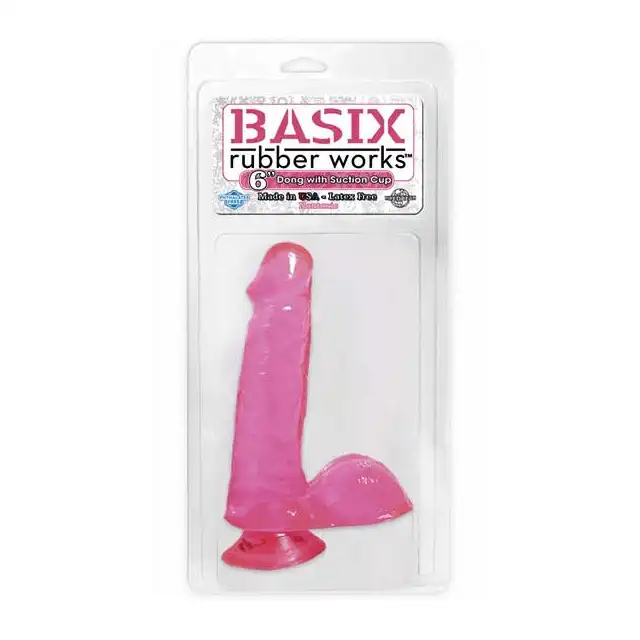 Pipedream - Basix - Rubber Works Dong Pink. Dildo z jądrami i przyssawką.