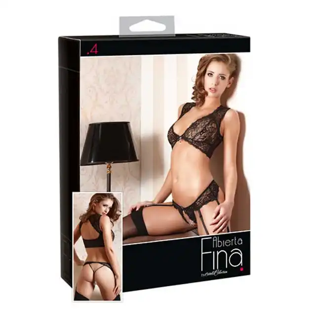 Abierta Fina - Strapsrurtel Black. Komplet Bielizny.