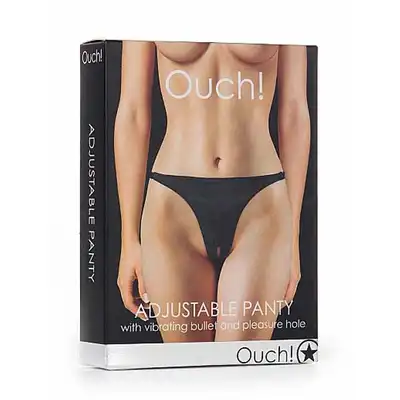 Ouch! - Adjustable Vibrating Panty Black. Wibrujące majteczki, otwarty krok.
