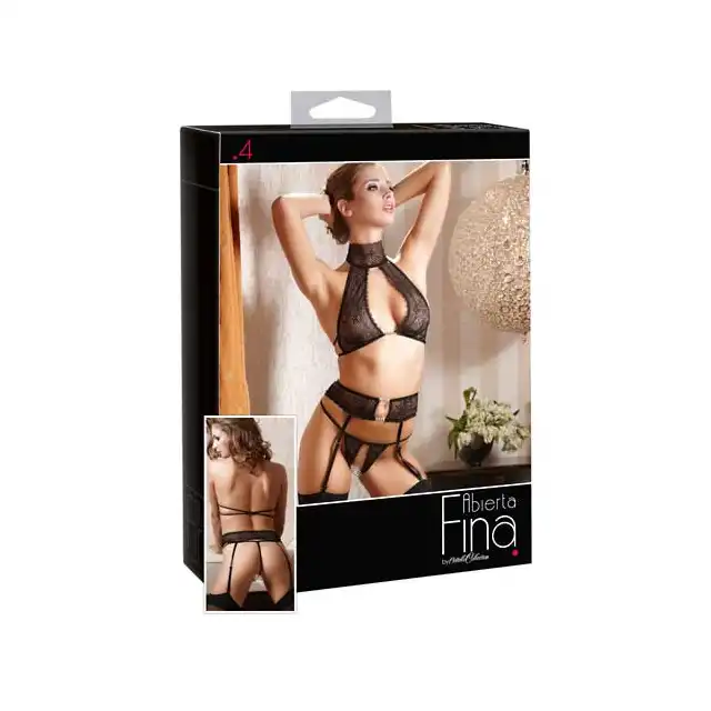 Abierta Fina - Strapsset Black. Komplet Bielizny.
