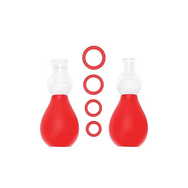 Ouch! - Nipple Erector Set Red. Pompki do sutków z zestawem obrączek.