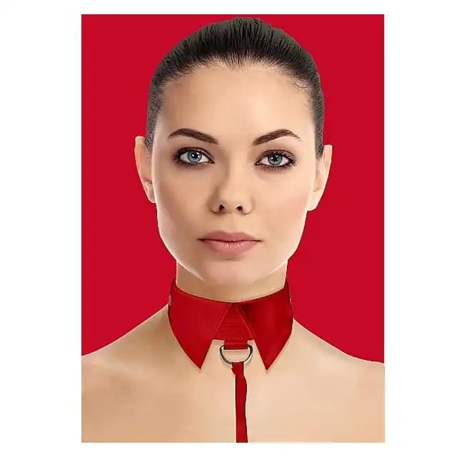 Ouch! - Classic Collar With Leash Red. Szykowny kołnierzyk ze smyczą.