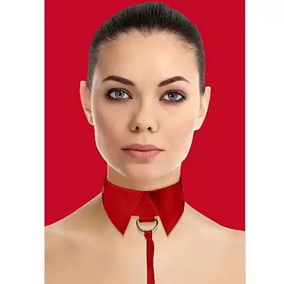 Ouch! - Classic Collar With Leash Red. Szykowny kołnierzyk ze smyczą.