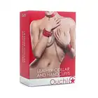 Ouch! - Leather Collar And Handcuffs Red. Obroża z kajdanami.