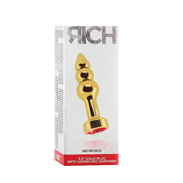 Rich - Gold Plug With Sparkling Sapphire. Piękna wtyczka analna, zdobiona kryształkiem. Mega Sale!