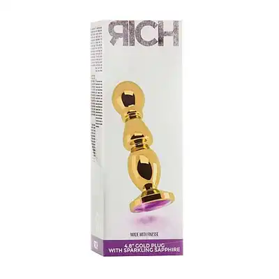 Rich - Gold Plug With Sparkling Sapphire. Piękna wtyczka analna, zdobiona kryształkiem.