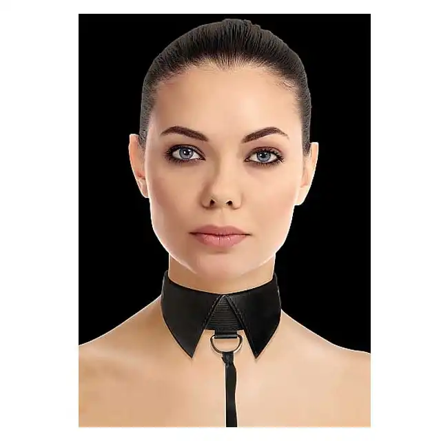 Ouch! - Classic Collar With Leash Black. Szykowny kołnierzyk ze smyczą.