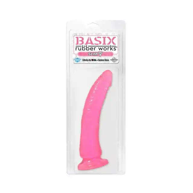 Pipedream - Basix - Rubber Works Slim Pink. Dildo z przyssawką.