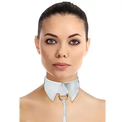 Ouch! - Classic Collar With Leash White. Szykowny kołnierzyk ze smyczą.