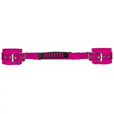 Ouch! - Adjustable Leather Handcuffs Pink. Kajdanki z uchwytem.