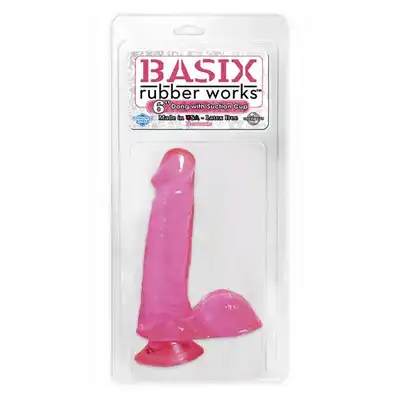 Pipedream - Basix - Rubber Works Dong Pink. Dildo z jądrami i przyssawką.
