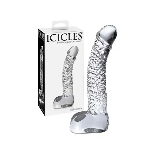 Icicles - Hand Blown Glass Massager № 61. Szklane dildo, teksturowane.