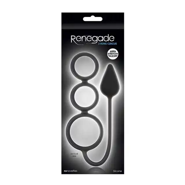 Renegade - 3 Ring Circus Small. Potrójny ring na penisa + wtyczka analna.