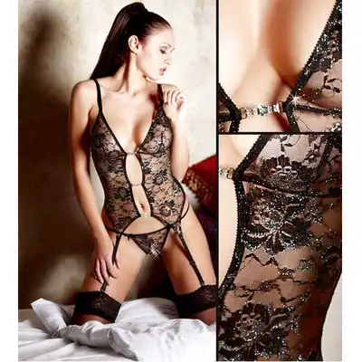 Abierta Fina - Strapshemd &amp; String Black. Gorset.