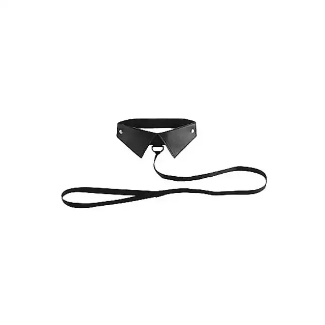 Ouch! - Classic Collar With Leash Black. Szykowny kołnierzyk ze smyczą.