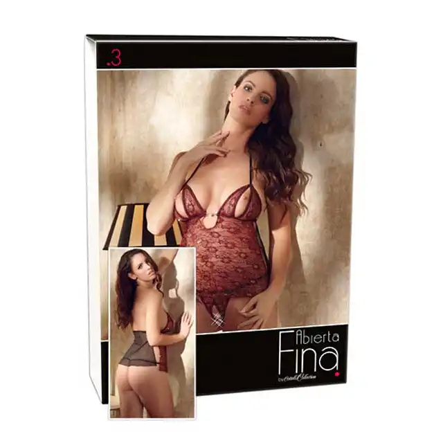 Abierta Fina - Babydoll Red. Zmysłowa koszulka typu babydoll z rozcięciami po bokach w kolorze czerwonym