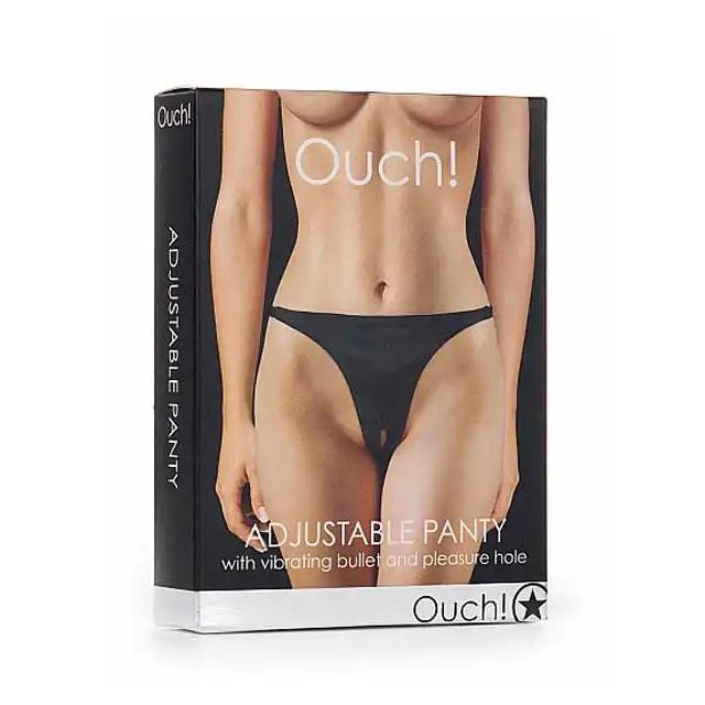 Ouch! - Adjustable Vibrating Panty Black. Wibrujące majteczki, otwarty krok.