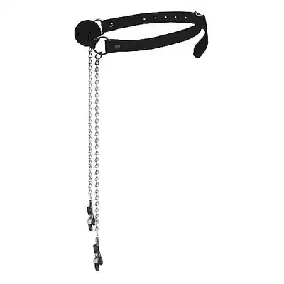 Ouch! - Ball Gag With Nipple Clamps. Knebel z klamerkami na sutki.