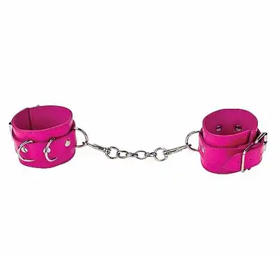 Ouch! - Premium Bonded Leather Cuffs Pink. Kajdanki łączone karabińczykami. Ostatnia sztuka! 