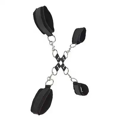 Ouch! - Velcro Hand And Leg Cuffs Black. Kajdanki krzyżowe na ręce i kostki.