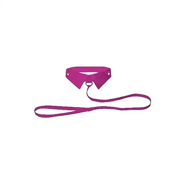 Ouch! - Classic Collar With Leash Pink. Szykowny kołnierzyk ze smyczą.