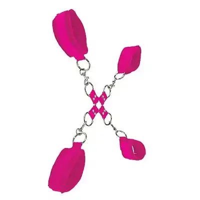Ouch! - Velcro Hand And Leg Cuffs Pink. Kajdanki krzyżowe na ręce i kostki.