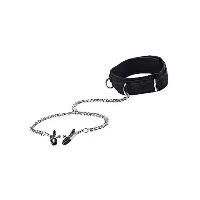 Ouch! - Velcro Collar With Nipple Clamps Black. Obroża z klamerkami na sutki. Ostatnia sztuka!