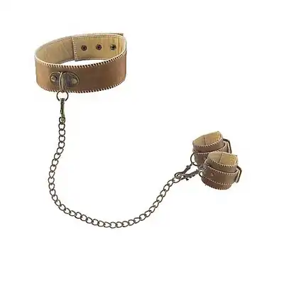 Ouch! - Collar With Handcuffs Premium Bonded Leather. Obroża z kajdankami. Ostatnia sztuka! 