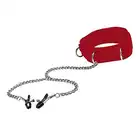 Ouch! - Velcro Collar With Nipple Clamps Red. Obroża z klamerkami na sutki.