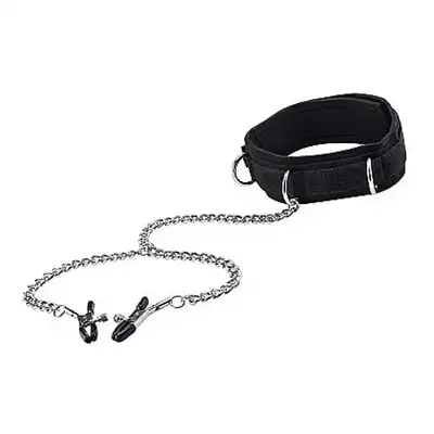 Ouch! - Velcro Collar With Nipple Clamps Black. Obroża z klamerkami na sutki. Ostatnia sztuka!