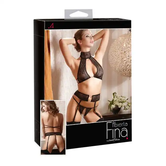 Abierta Fina - Strapsset Black. Komplet Bielizny.