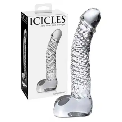 Icicles - Hand Blown Glass Massager № 61. Szklane dildo, teksturowane.