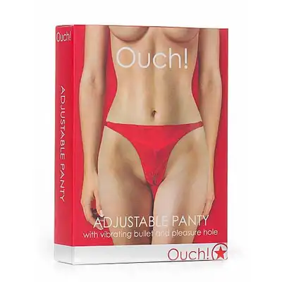 Ouch! - Adjustable Vibrating Panty Red. Wibrujące majteczki, otwarty krok.