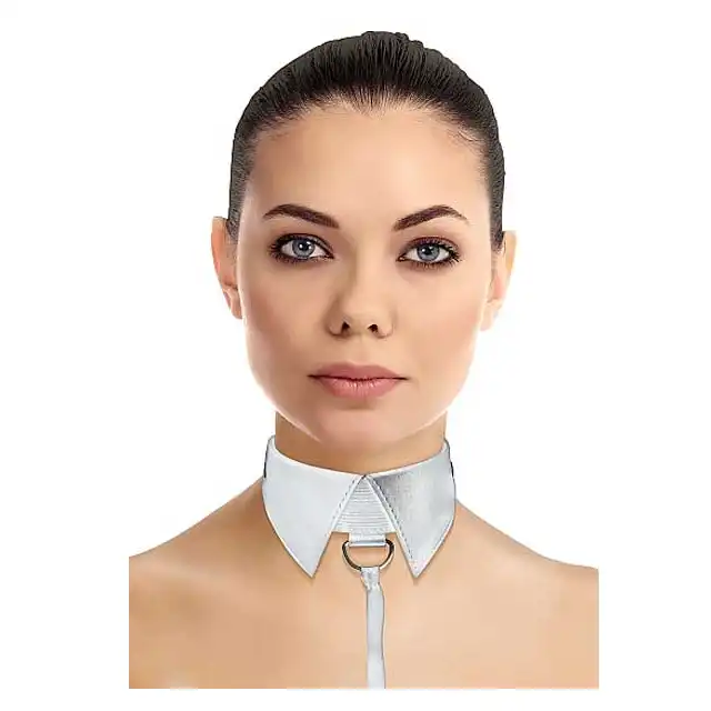 Ouch! - Classic Collar With Leash White. Szykowny kołnierzyk ze smyczą.