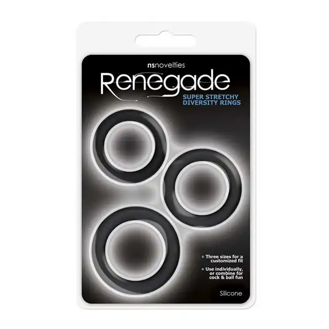 Renegade - Super Strechy Diversity Rings.  Zestaw trzech ringów na penisa. Maksymalnie twardy penis.