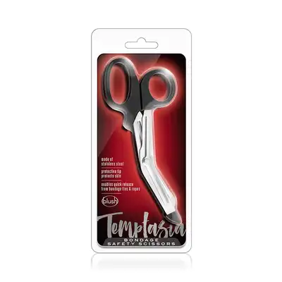 Temptasia - Bondage Safety Scissors. Nożyczki bezpieczeństwa do lin i taśm bondage. Wytrzymała osłonka na ostrzach zapobiega zranieniu