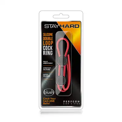 Pierścień-STAY HARD DOUBLE LOOP COCK RING RED