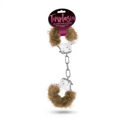 Kajdanki-TEMPTASIA PLUSH FUR CUFFS BROWN