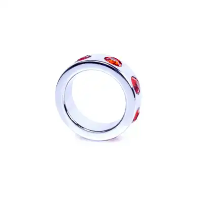 Pierścień-Metal Cock Ring with Red Diamonds Small