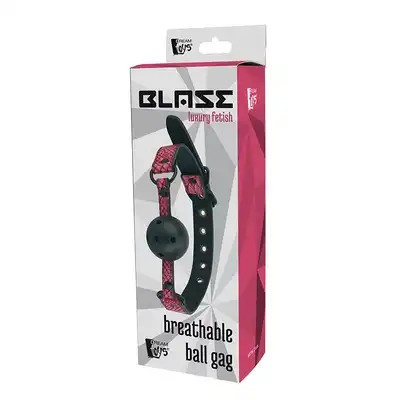 BLAZE - Knebel ball-gag z otworami ułatwiającymi oddychanie. Różowa imitacja skóry