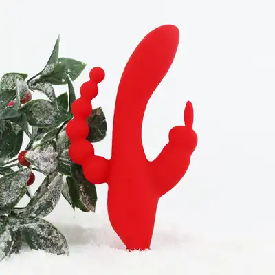 Dream Toys - Red Revolution Hera. Potrójny wibrator. 100% silikon medyczny. 2 silniczki. Stymuluje waginę, punkt G, anus, łechtaczkę jednocześnie.