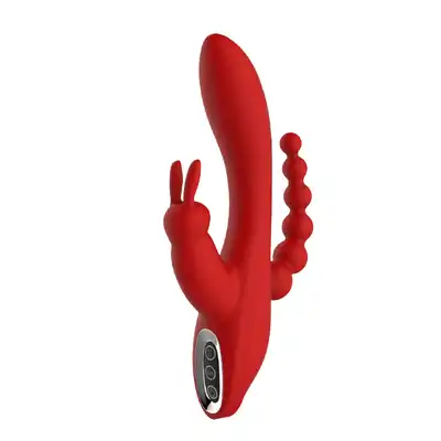Dream Toys - Red Revolution Hera. Potrójny wibrator. 100% silikon medyczny. 2 silniczki. Stymuluje waginę, punkt G, anus, łechtaczkę jednocześnie.