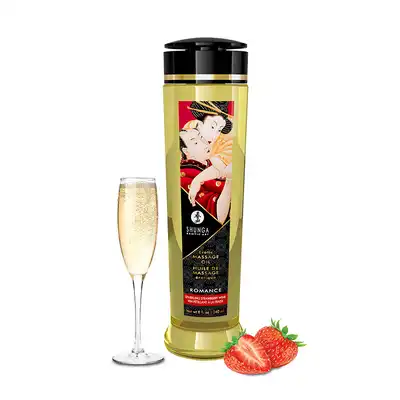 Shunga - Erotic Massage Oil Strawberry Wine 240 ml. Organiczny olejek do masażu rozpalający zmysły. 