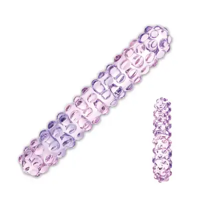 Purple Glass Dildo 7". Chropowate Fioletowo-Różowe Szklane Dildo