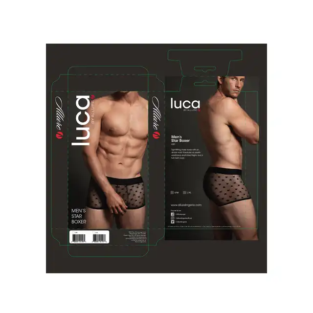 Luca - Mens Star Boxer. Czarne dopasowane bokserki z delikatnego materiału. 