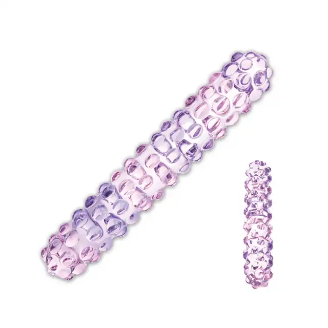 Purple Glass Dildo 7". Chropowate Fioletowo-Różowe Szklane Dildo