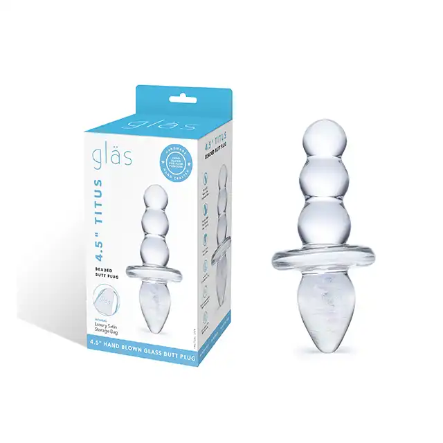 Glas - Titus. Szklany stopniowany dwustronny  korek analny. Bardzo atrakcyjna stymulacyjnie konstrukcja. 11,5 cm
