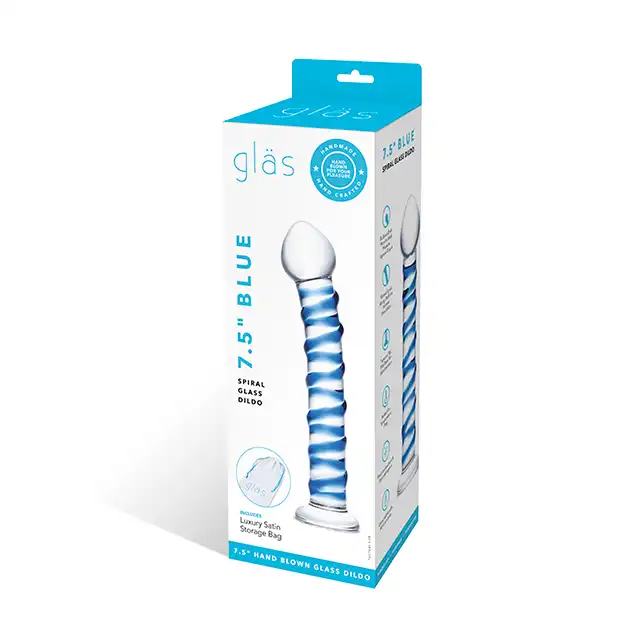Blue Glass Dildo 7,5". Niebieskie Szklane dildo stymulujące punkt G