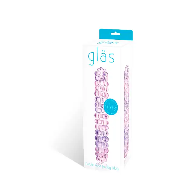 Purple Glass Dildo 7". Chropowate Fioletowo-Różowe Szklane Dildo